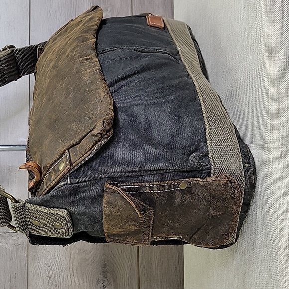 Bed Stu Waxed Canvas Leather Hawkeye Messenger Shoulder Bag - Picture 3 of 15